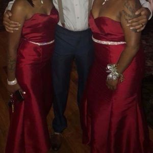 DAVID’s Bridal Cranberry Red Strapless Dress